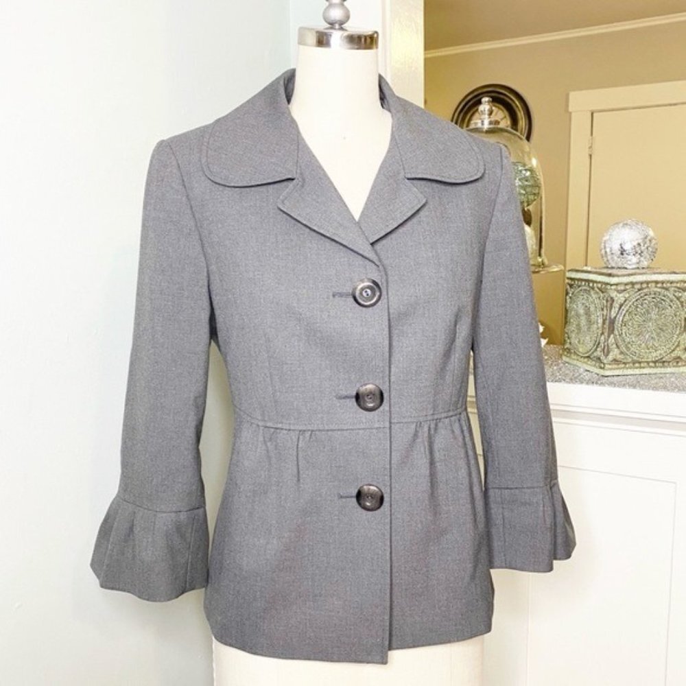 Tahari Gray Ruffled Flounce Blazer Jacket 4 Small - Picture 5 of 12